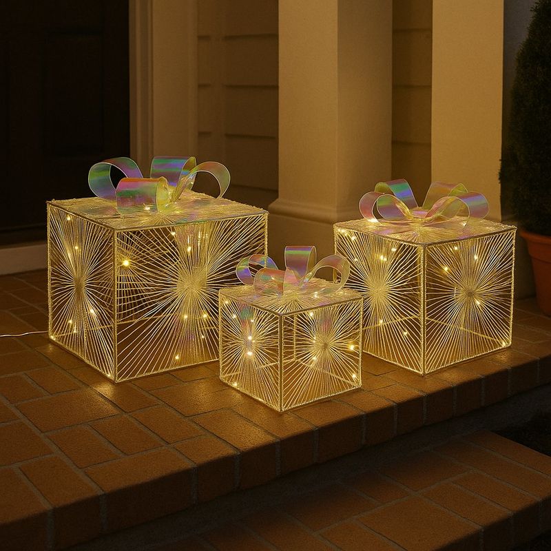 Set de 3 Cajas de Regalos Tornasol con Luz Led