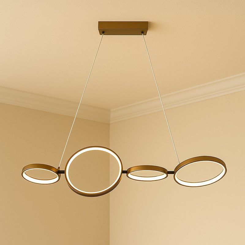 Lámpara Colgante LED Moderna Diseño Aros Dorados