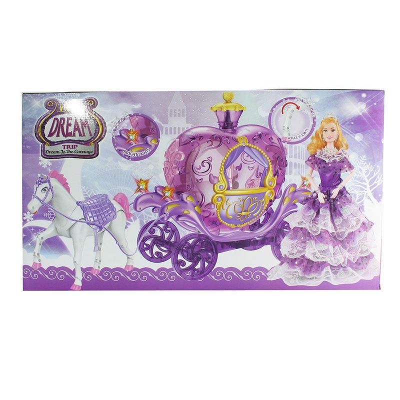 Carroza de Princesa con Muñeca y Caballo