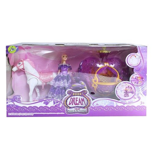 Carroza de Princesa con Muñeca y Caballo