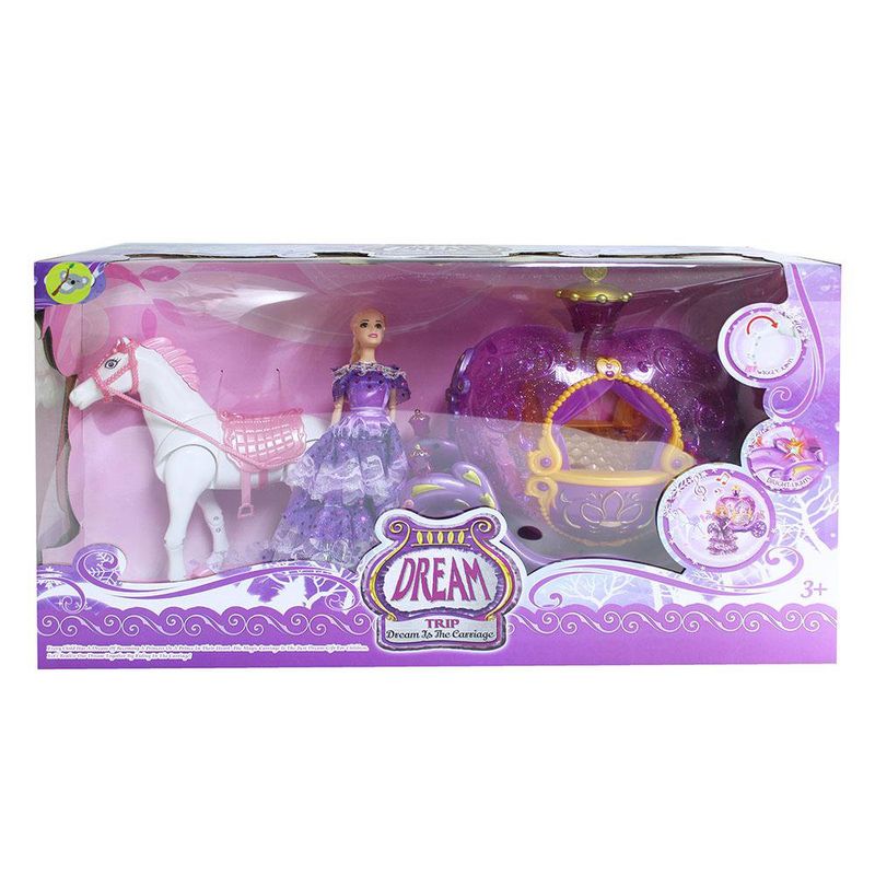 Carroza de Princesa con Muñeca y Caballo