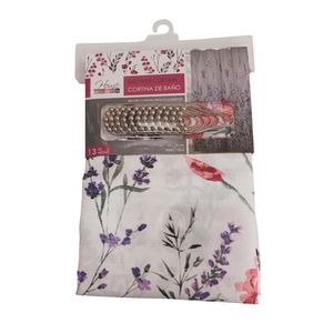 Cortina Baño con Ganchos Estampado Floral Lavanda