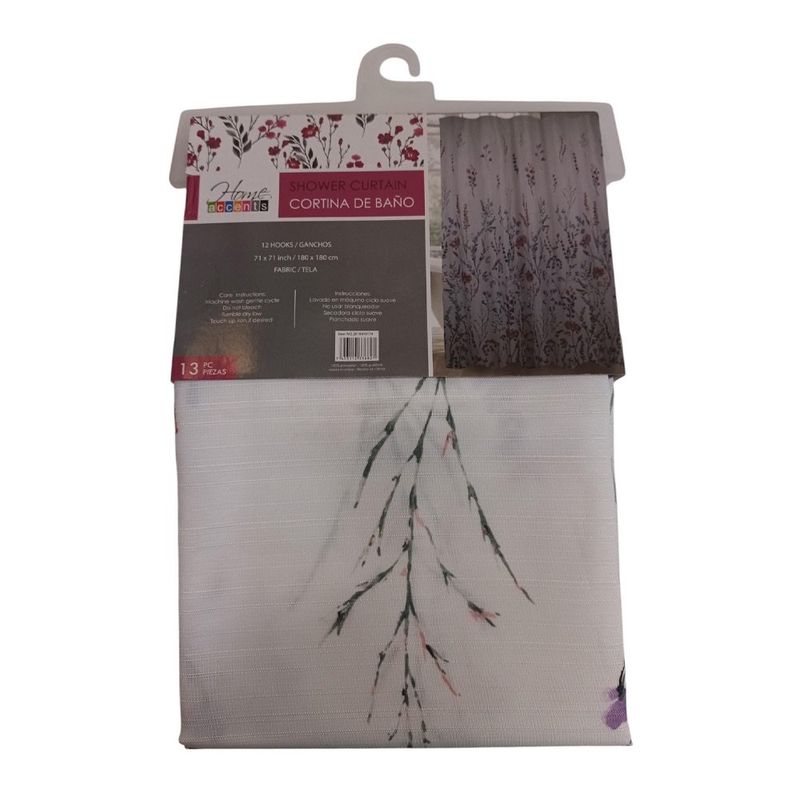 Cortina Baño con Ganchos Estampado Floral Lavanda