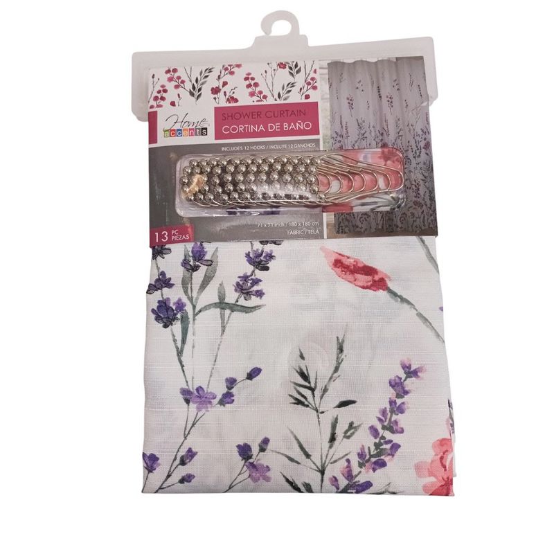 Cortina Baño con Ganchos Estampado Floral Lavanda
