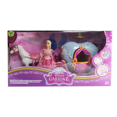 Carroza de Princesa con Muñeca y Caballo