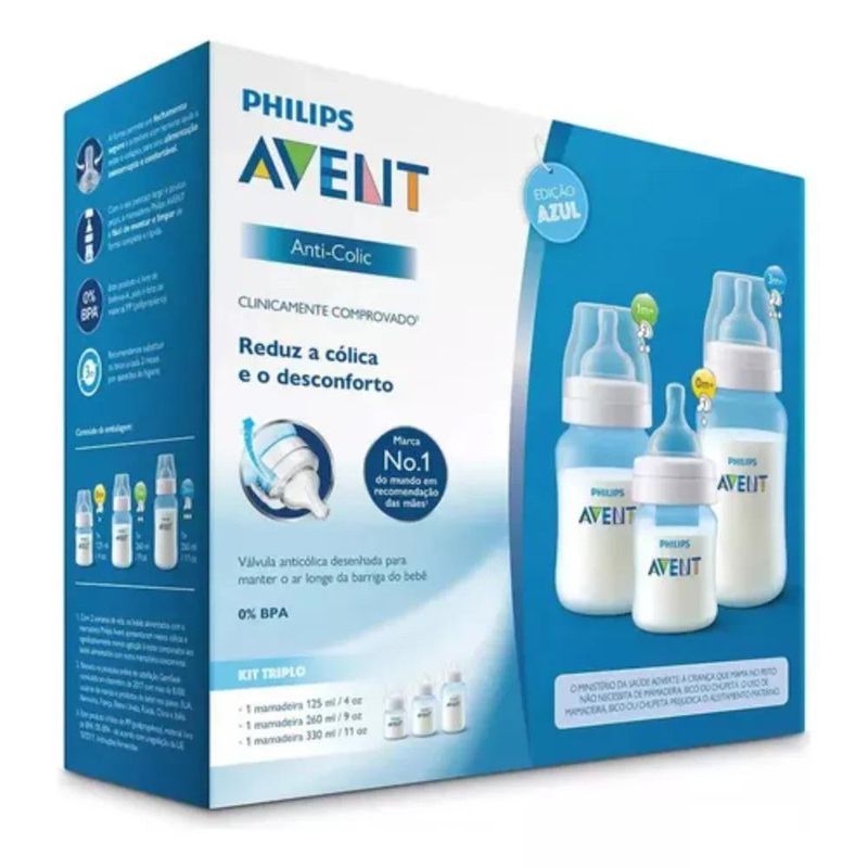 Set de 3 Biberones Anticólicos Celeste 260 Ml