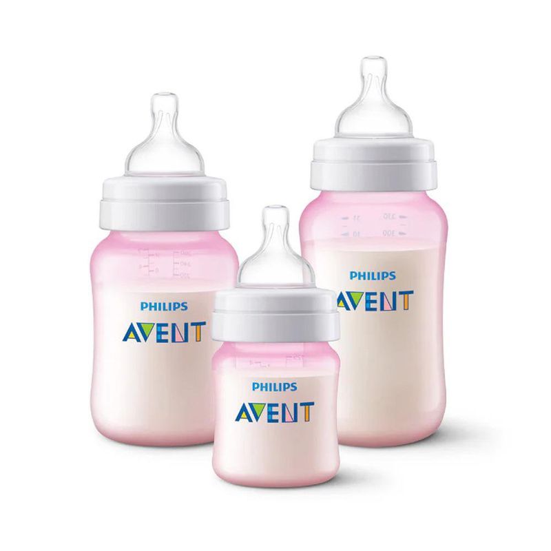 Set de 3 Biberones Anticólicos Rosado 260 Ml