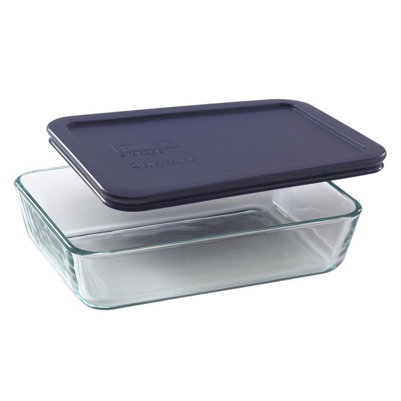 Pyrex Rectangular 3 Tazas con Tapa Azul&nbsp;
