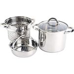 Olla Para Pasta de Acero Inoxidable 5 Qt con Colador y Vaporera