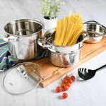 Olla Para Pasta de Acero Inoxidable 5 Qt con Colador y Vaporera