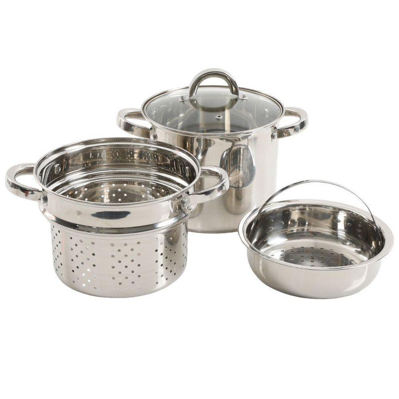 Olla Para Pasta de Acero Inoxidable 5 Qt con Colador y Vaporera