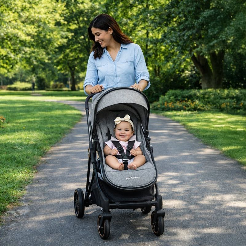 Carruaje Travel System Ana 4 en 1 con Portabebé y Arnés de 5 Puntos Color Gris