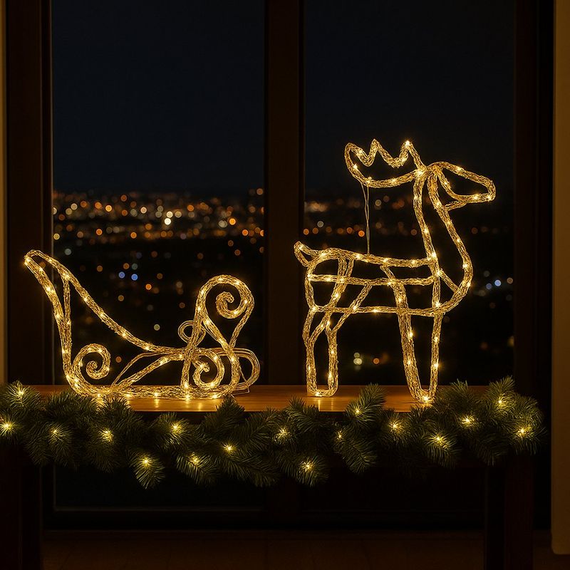 Reno con Trineo con Luz LED