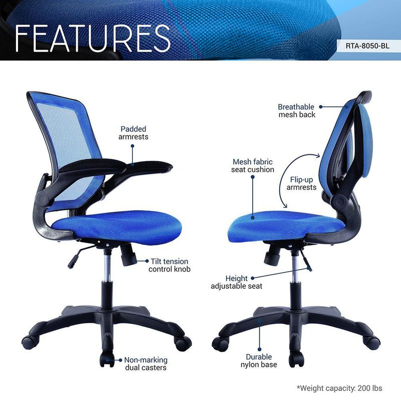 Silla Giratoria Mesh Azul con Brazos Ajustables