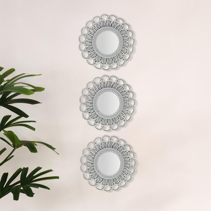 Juego de 3 Espejos de Pared Redondos 25 cm con Marco Plateado