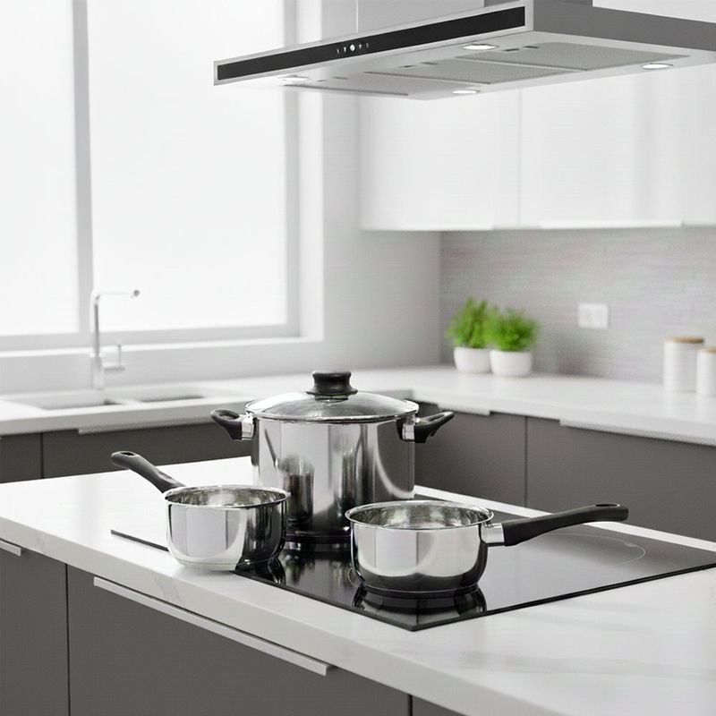 Batería de Cocina 5 Piezas Acero Inoxidable con Tapaderas de Vidrio