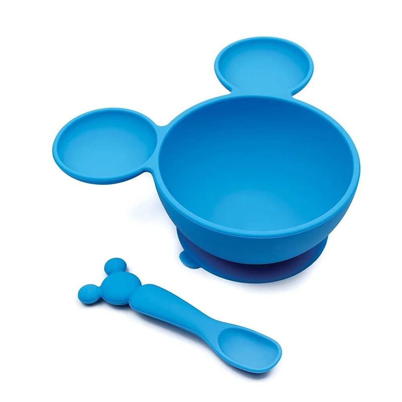 Set Alimentación Plato con Cuchara Tipo Mickey Azul