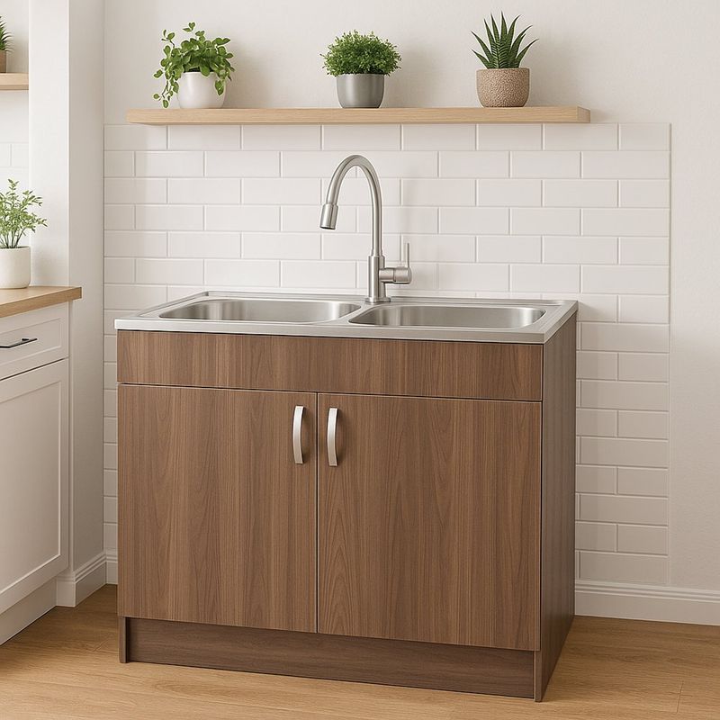 Mueble-de-Cocina-con-Lavatrastos-Doble-Fosa-Nogal-Paramo