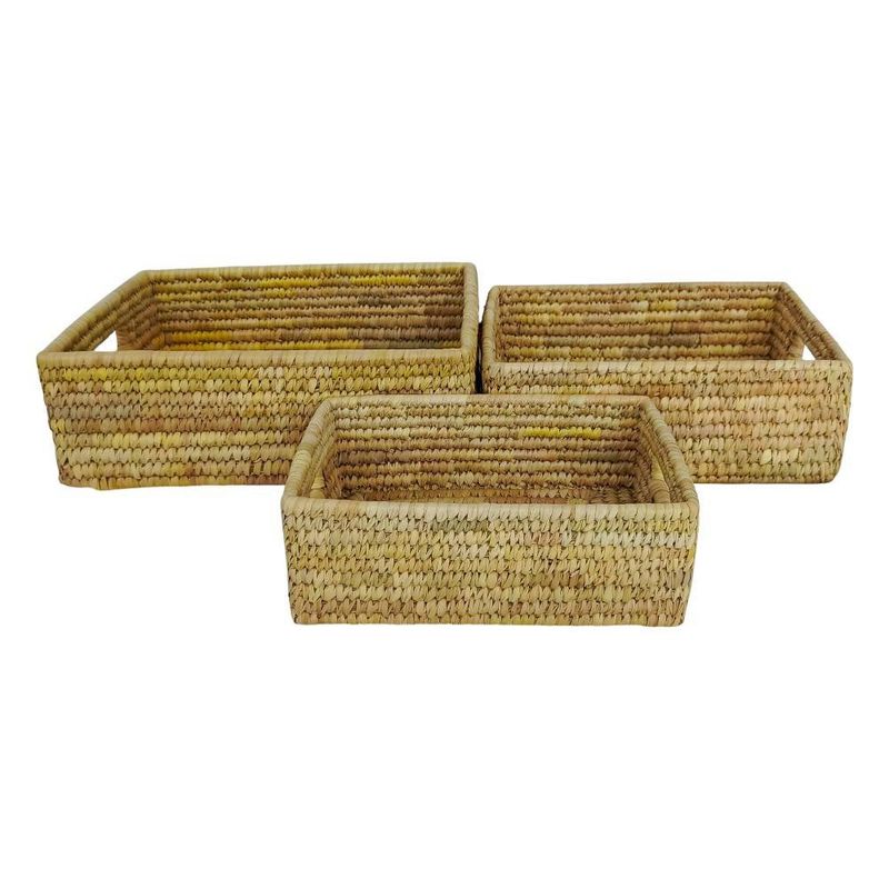Set de 3 Canastas Rectangulares Tejido Natural Decorativo