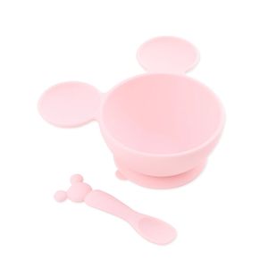 Set Alimentación Plato con Cuchara Tipo Mickey Rosa