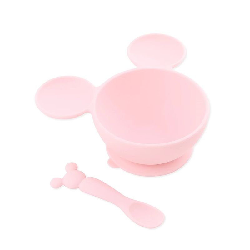 Set Alimentación Plato con Cuchara Tipo Mickey Rosa