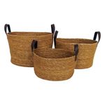 Set de 3 Canastas Cilíndricas con Asas Tejido Oscuro