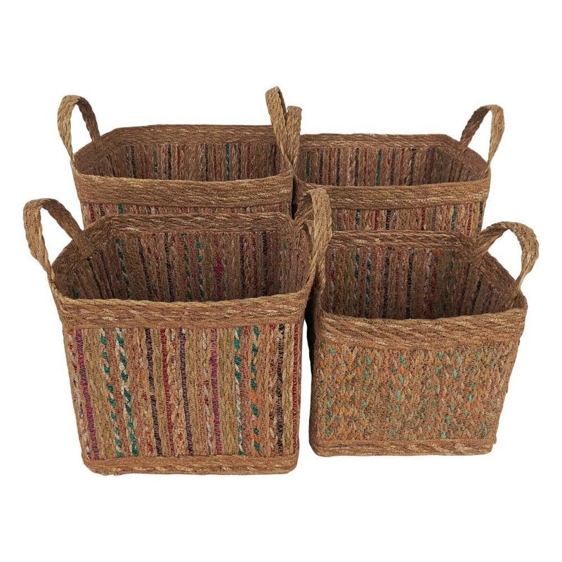 Set de 3 Canastas Cuadradas con Asas Tejido Oscuro