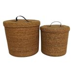 Set de 2 Canastas Cilíndricas de Tejido Natural
