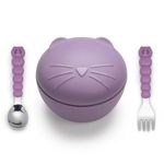 Set Tazón con Cubiertos Gato Color Morado