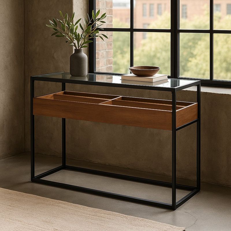 Mesa Consola Terni Nogal y Negro 110X40X80 Cm