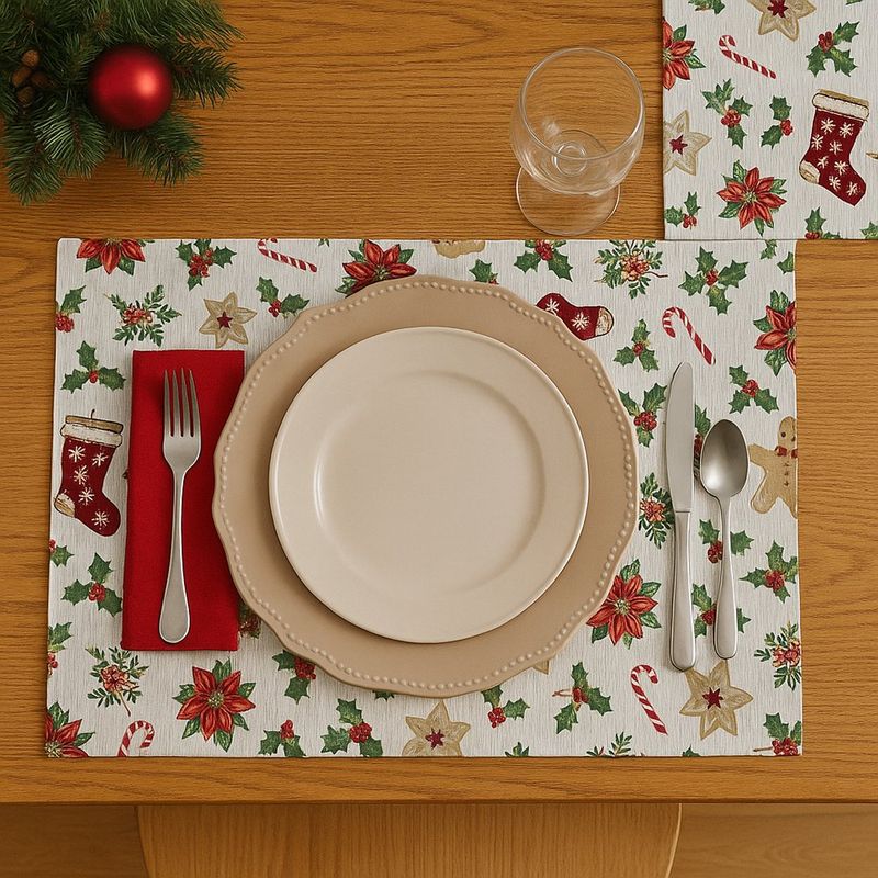 Set de 2 Individuales y 2 Servilletas Estampado Navideño