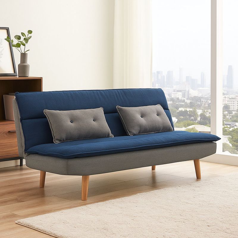 Sofá Cama con 2 Cojines Gris y Azul