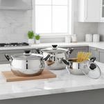 Batería de Cocina Acero Inoxidable con Tapas de Vidrio 8 Piezas