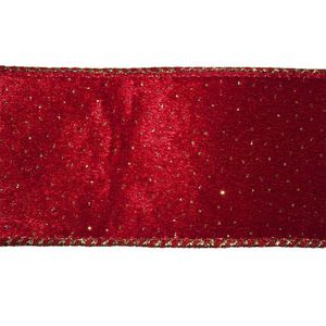 Listón Navideño de 2.5 plg x 10 yardas Color Rojo con Puntos Dorados