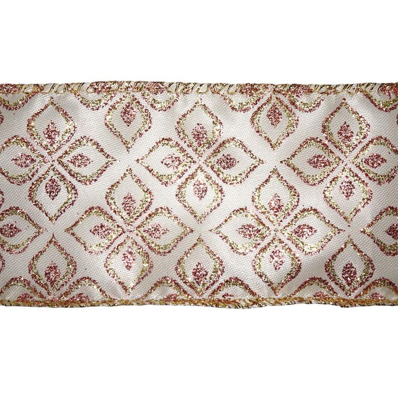 Listón Navideño Decorado de 2.5 plg x 10 yardas Color Rosado y Dorado