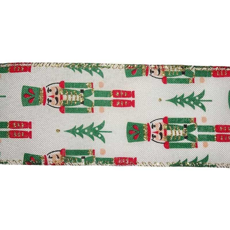Listón Navideño de Cascanueces de 2.5 plg x 10 yardas Color Blanco