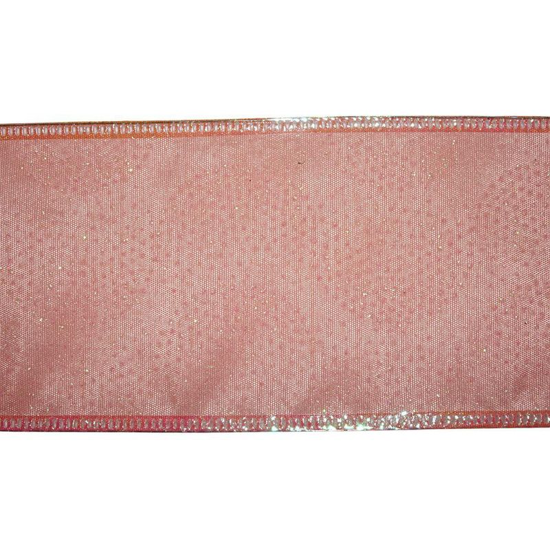 Listón Navideño de 2.5 plg x 10 yardas Color Rosado con Brillos
