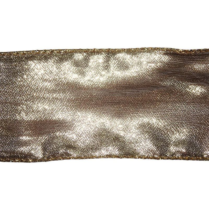 Listón Navideño Metálico de 2.5 plg x 10 yardas Color Dorado