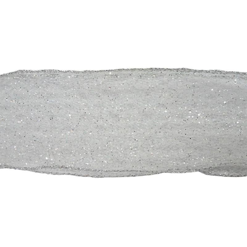 Listón Navideño de 2.5 plg x 10 yardas Color Blanco con Brillo