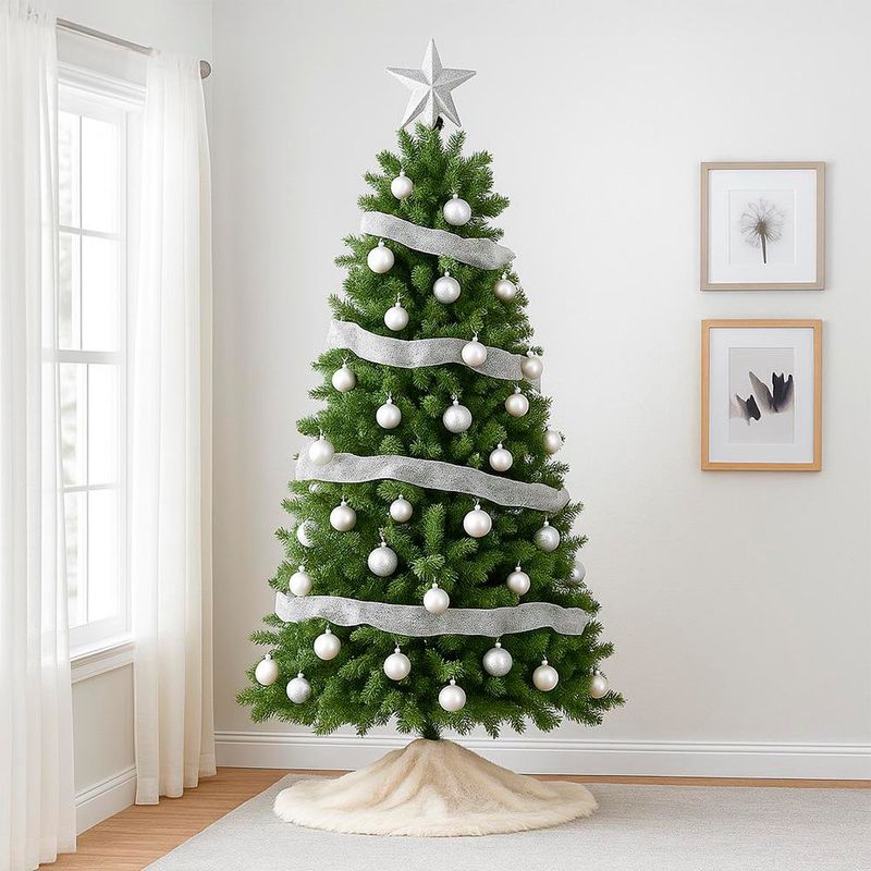 Listón Navideño de 2.5 plg x 10 yardas Color Blanco con Brillo