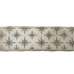 Listón Navideño de 2.5 plg x 10 yardas Color Crema con Estrellas