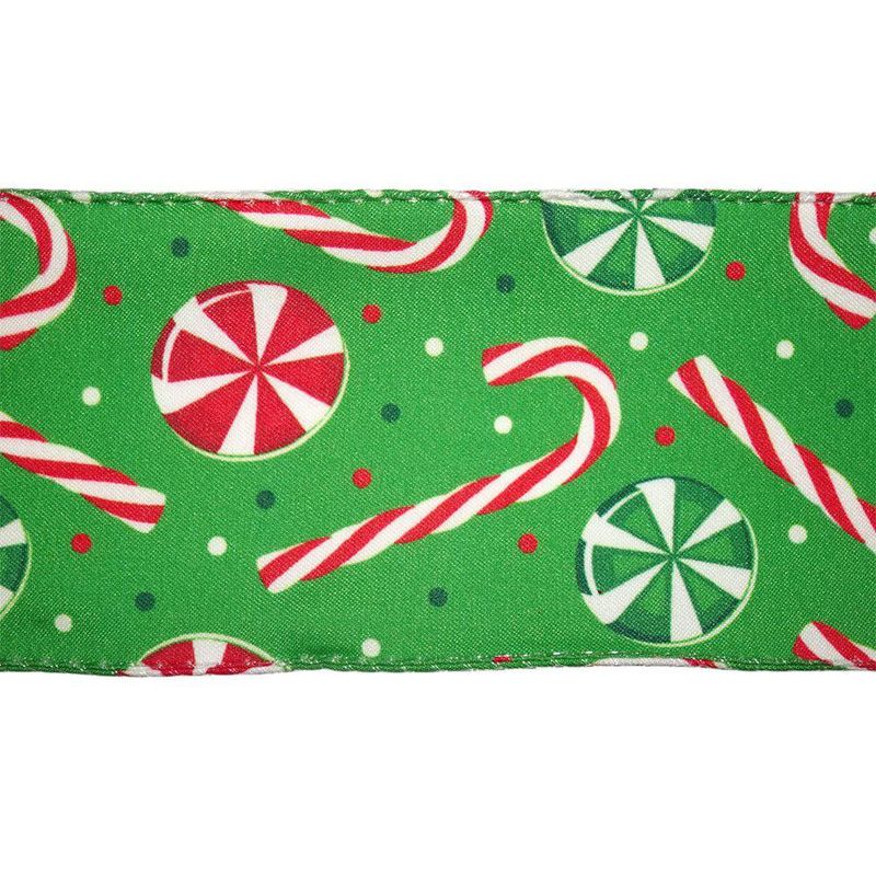 Listón Navideño Bastones y Dulces de 2.5 plg x 10 yardas Color Verde