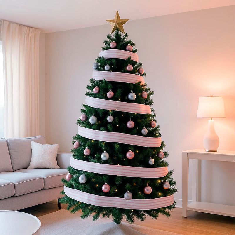 Listón Blanco con Líneas Rosa