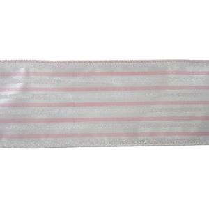 Listón Blanco con Líneas Rosa