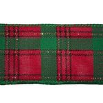 Listón Navideño Escocés de 2.5 plg x 10 yardas Color Rojo y Verde
