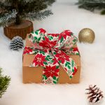 Listón Navideño Flores de Pascua de 2.5 plg x 10 yardas Color Rojo