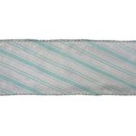 Listón Navideño de 2.5 plg x 10 yardas Color Blanco Líneas Celestes