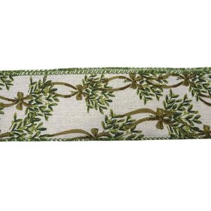 Listón Decorativo de Ramas de 2.5 plg x 10 yardas Color Verde Natural