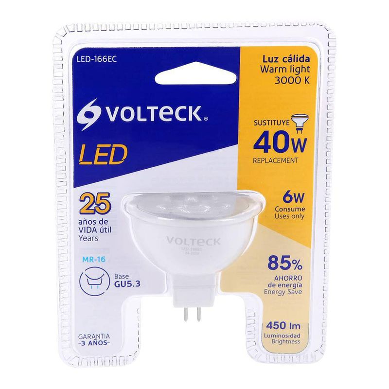 Bombilla LED Base GU5.3 de 6W MR16 Luz Cálida