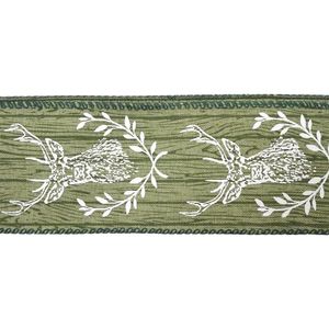 Listón Navideño de Reno en Lino de 2.5 plg x 10 yardas Color Verde